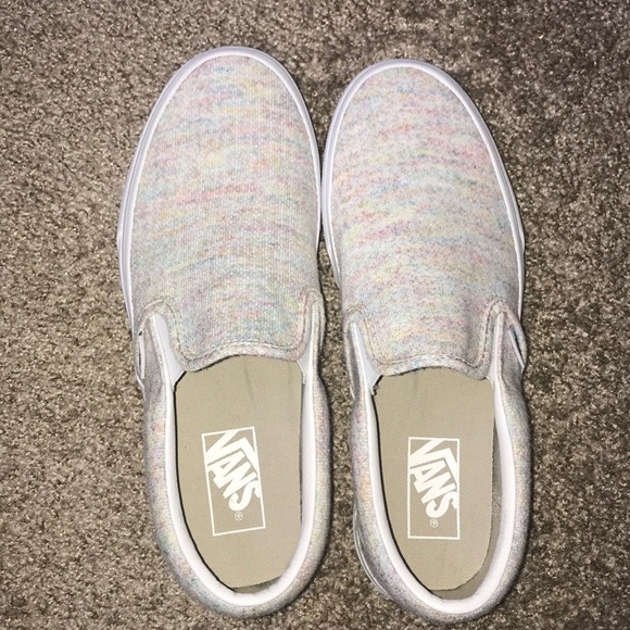Vans Shoes - Rainbow jersey Vans slip ons